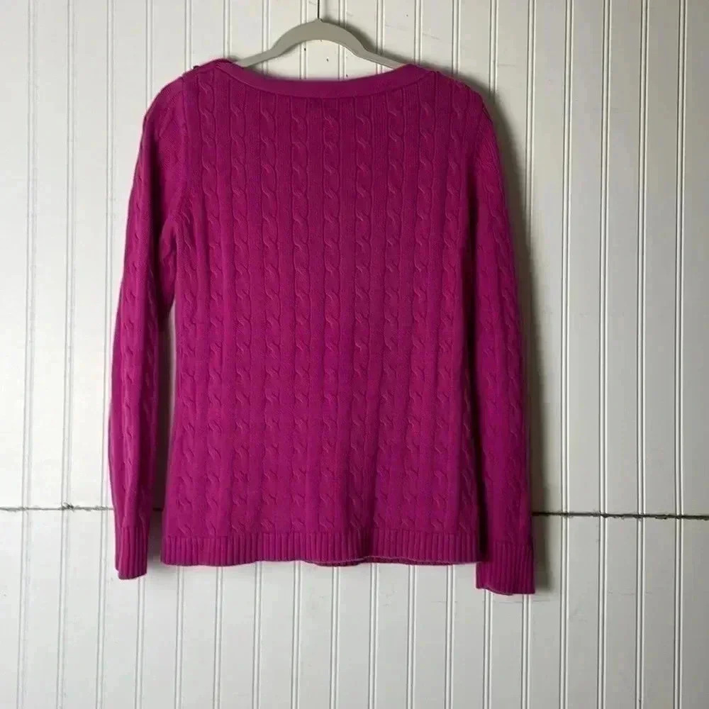 Ralph Lauren Pink Cable Knit cotton sweater Size Large cold winter date work ski - Picture 2 of 6